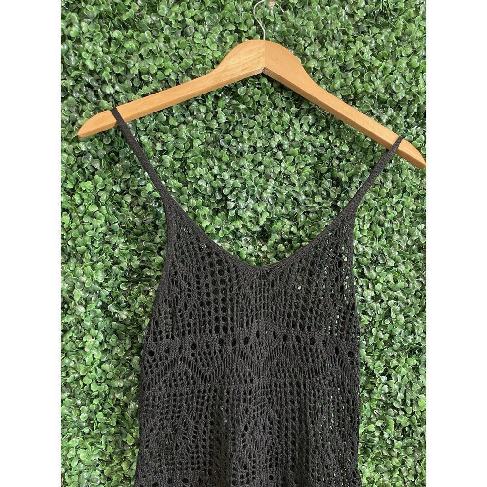 Black Crotchet Tank Top Cover Up Women Size Medium Beach Wear Boho Sheer Whimsy - Picture 8 of 11
